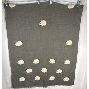 Grey Scarf With Wool Embroidered Sheep‎ Detail By Signals 72 x 30in